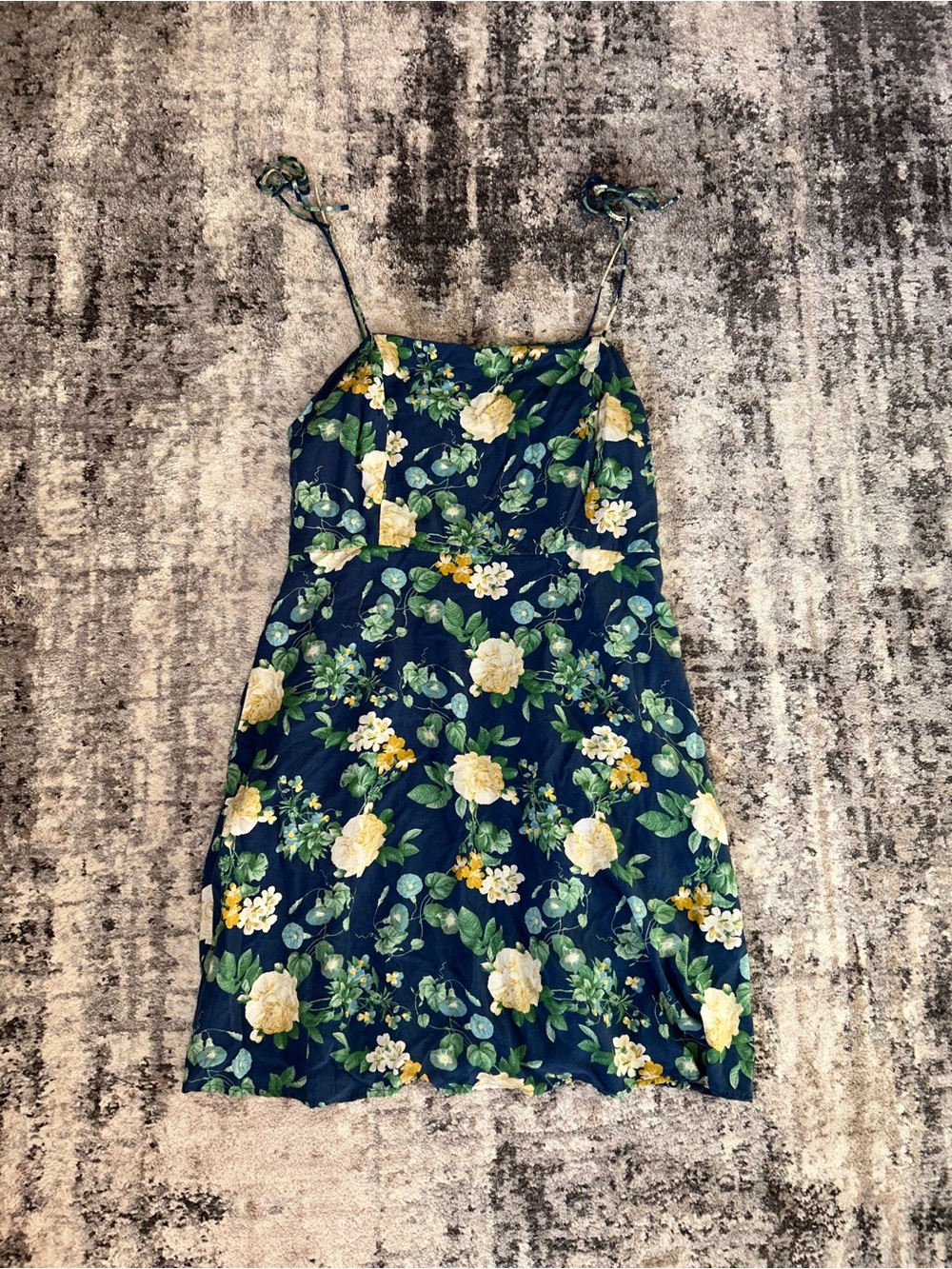 Women’s Navy Floral Sundress with Yellow & Green Print